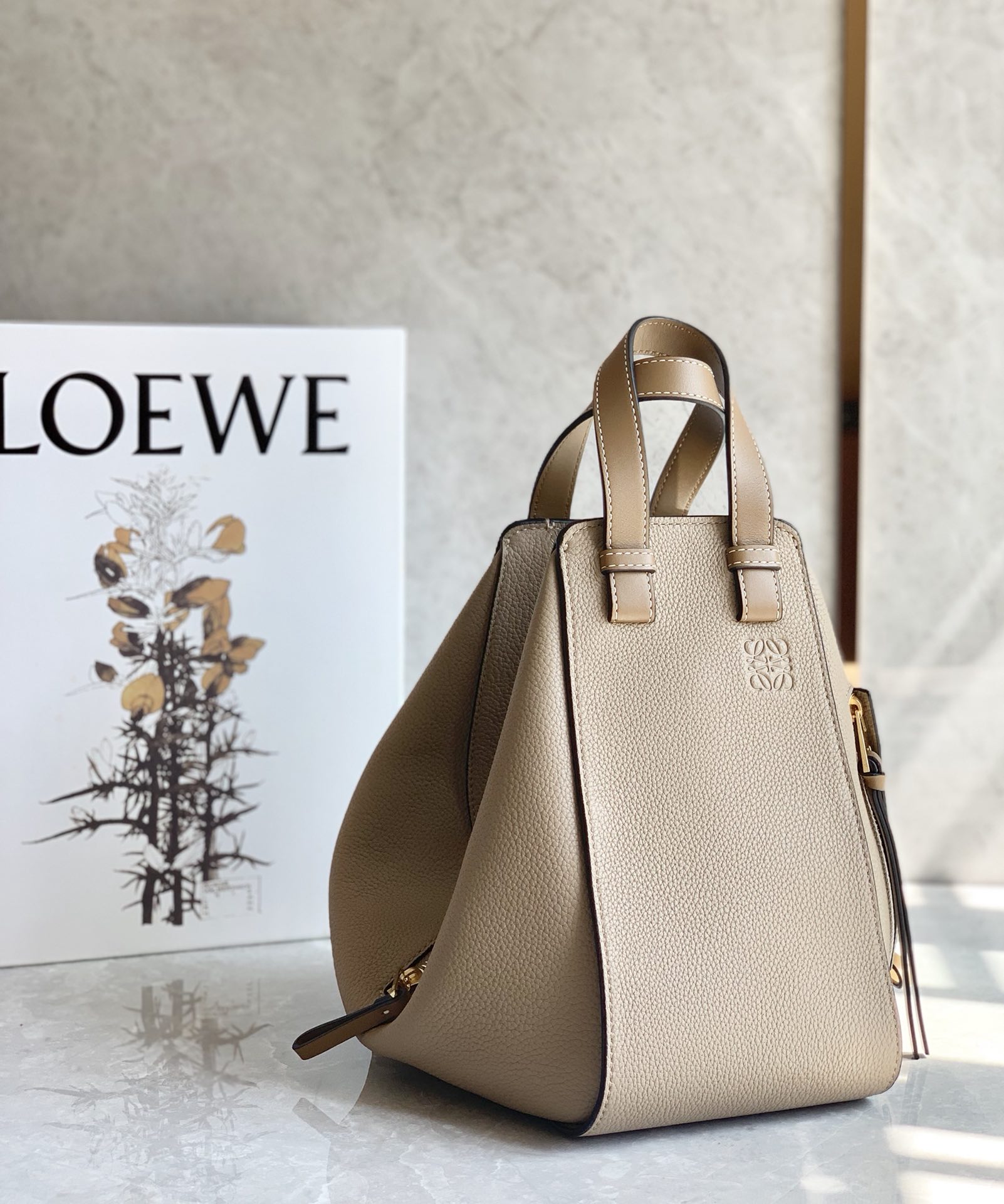 Loewe Small Hammock Bag in Soft Grained Calfskin Beige